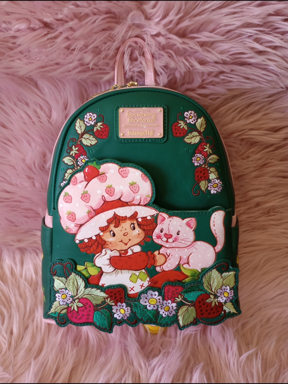 Loungefly Strawberry Shortcake Custard & Strawberry Embroidered Mini Backpack - Picture 3 of 8